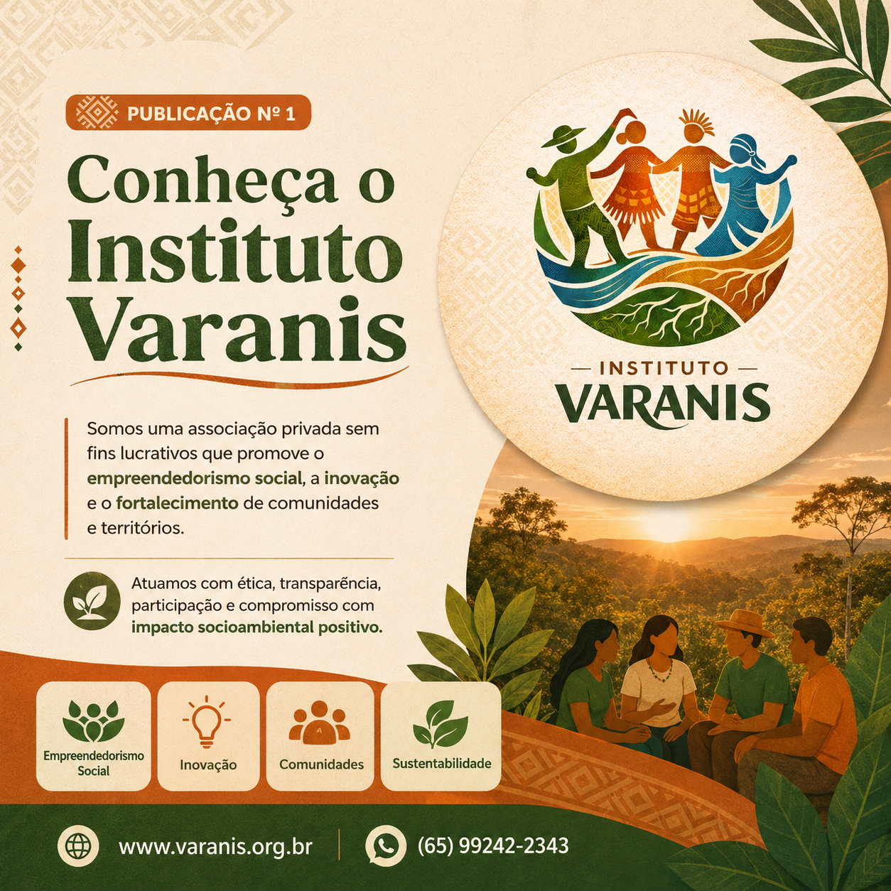 Publicação de apresentação do Instituto Varanis sobre empreendedorismo social, inovação, comunidades e sustentabilidade